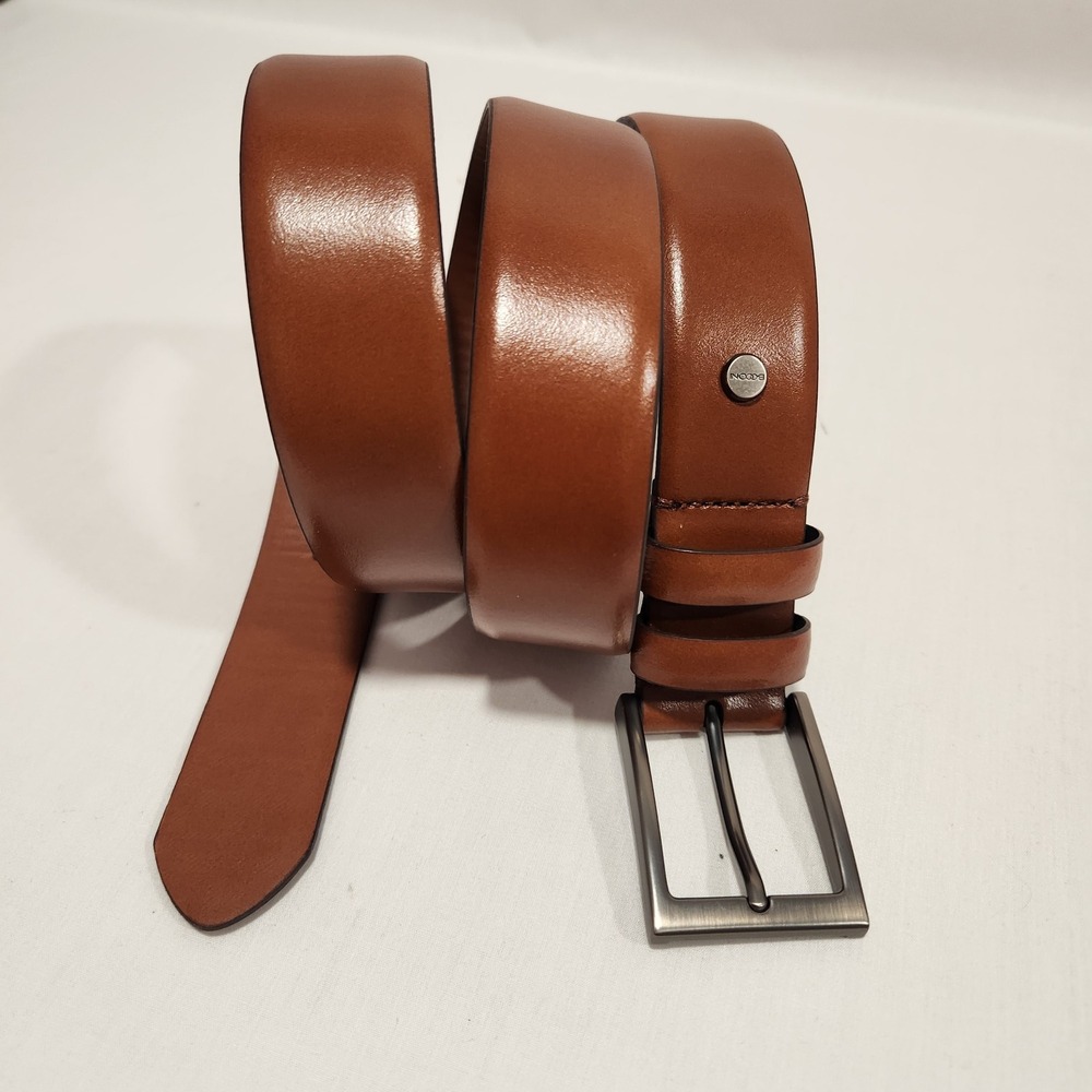 Boconi Nashville Mens Cognac Brown Genuine Leather Belt Size 40 G4059L Gunmetal